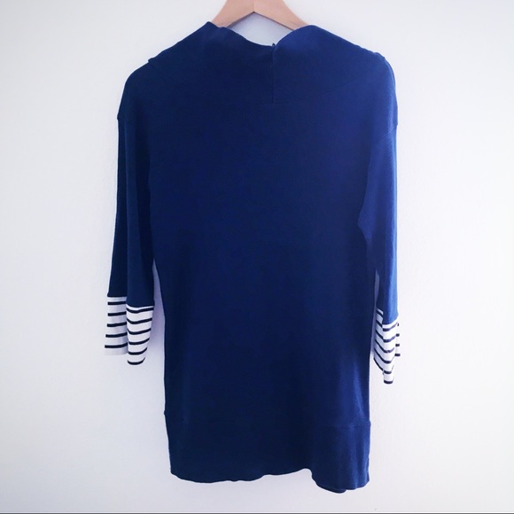 Blue Tunic W/ 3/4 Sleeves, Striped Cuffs, & Design - Picture 5 of 5